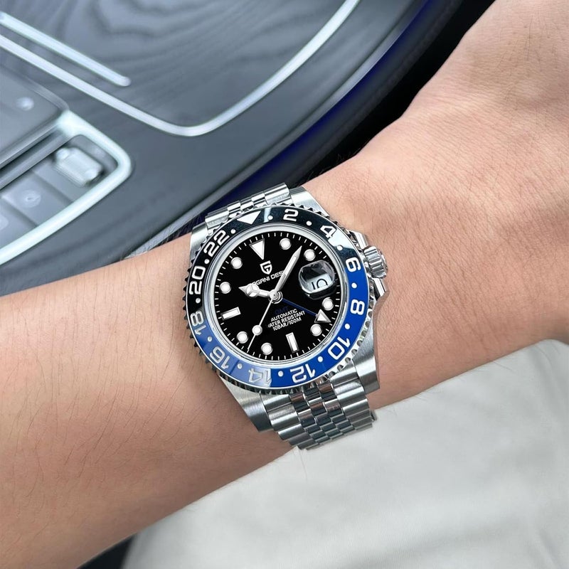 PAGANI DESIGN ساعة باجاني ديزاين GMT الأوتوماتيكية للرجال - 40MM تناظرية تاريخ، 100M مقاومة للماء ساعة ميكانيكية معصمية PD-1662 (أسود أزرق) - Image 5